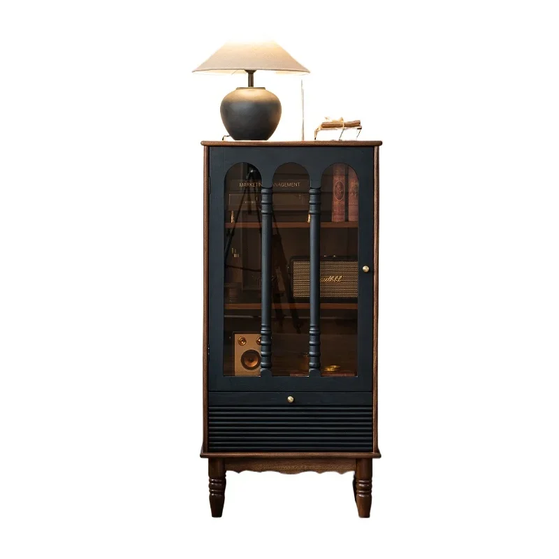 

Living room retro glass display cabinet, black walnut figure solid wood sofa, TV side cabinet, dining side