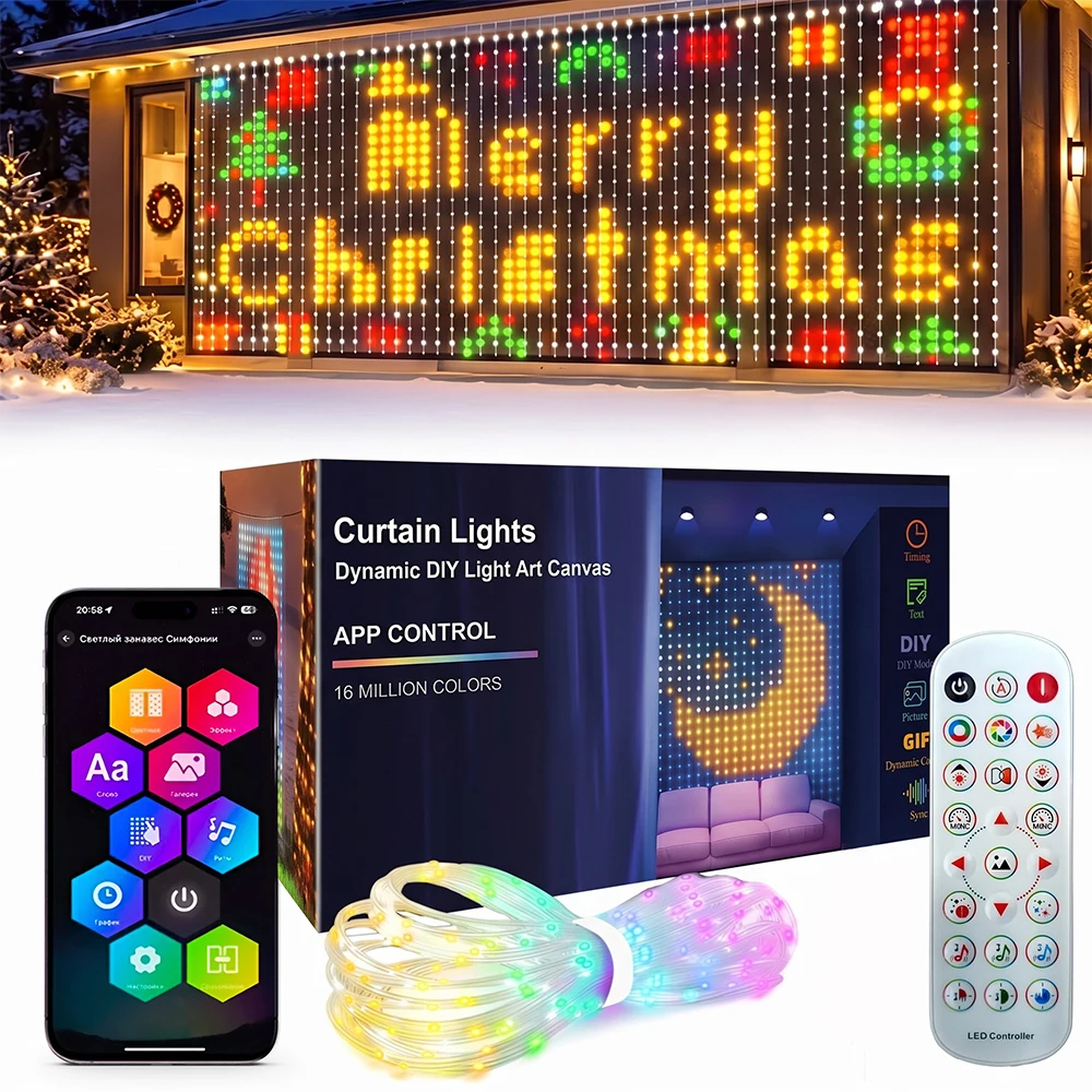 Smart Curtain Lights Outdoor LED Strings Lights App Control DIY RGB Window Fairy Light Waterproof for Party Backdrop Wall Decor