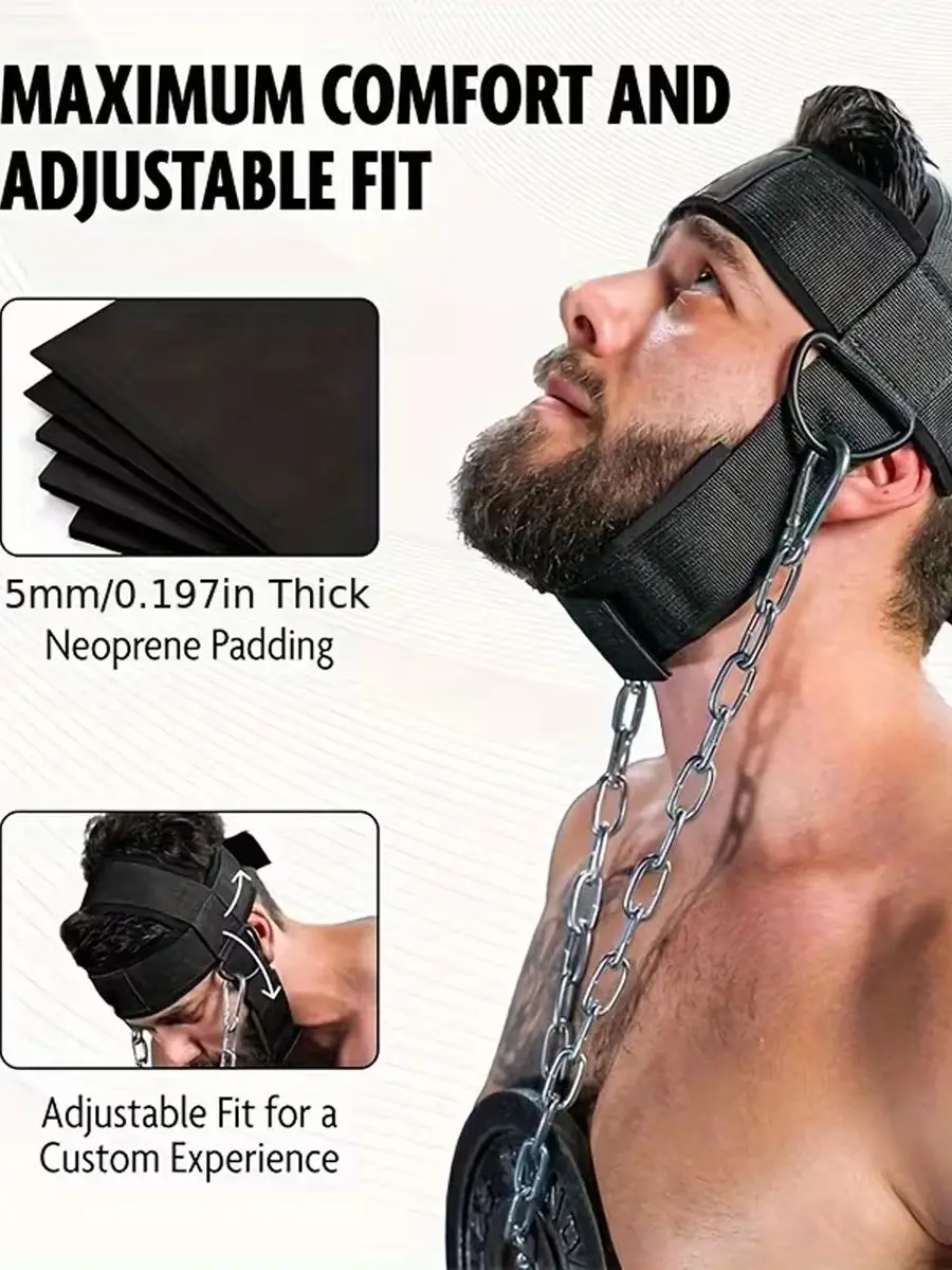 Professioneller Kopf- und Nackengurt mit Stahlkette | Premium Nackenstärkungsgurt für Boxen, MMA & Ringkampf | Verstellbarer Kopf – Detail 3