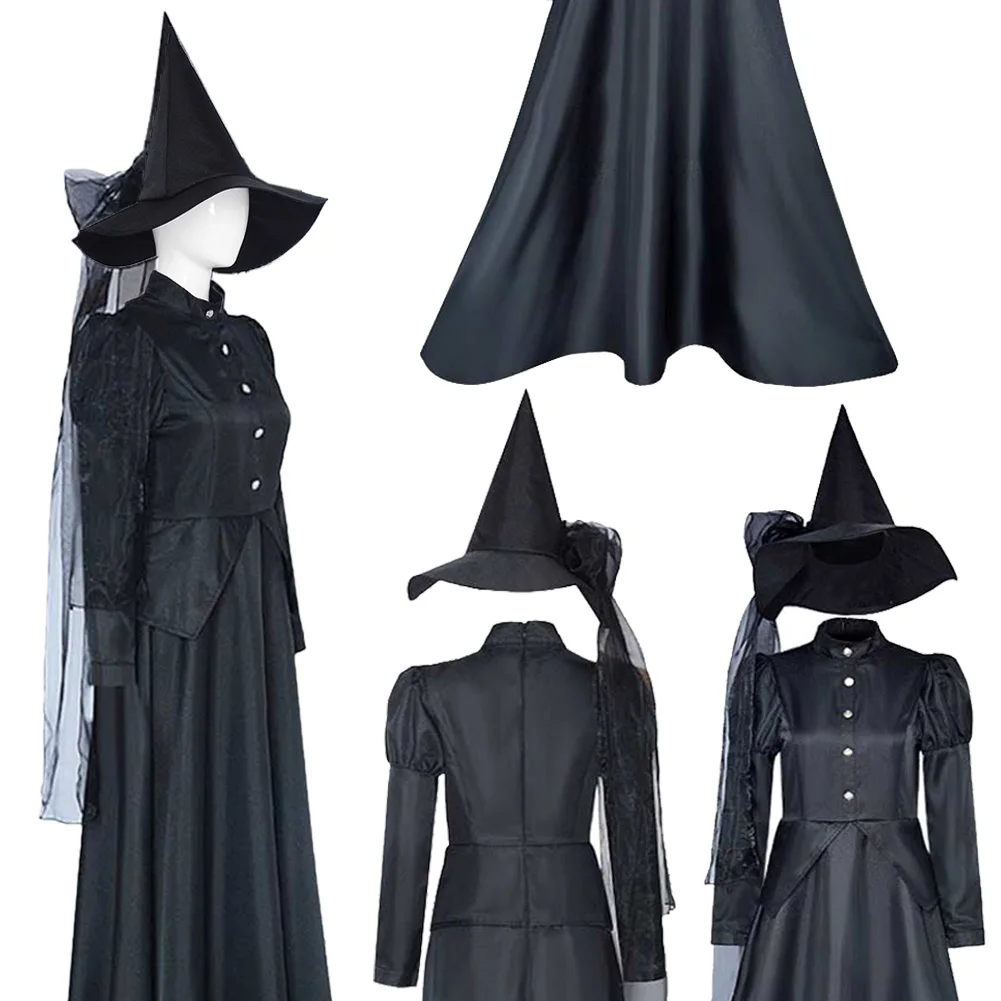 

Fantasia 2026 Movie Wicked Elphaba Cosplay Hat Dress Women Disfraz Costume Adult Female Fantasy Halloween Carnival Party Clothes