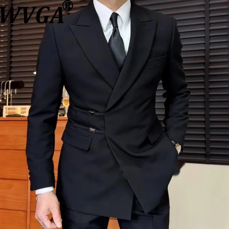 WVGA Spring Auetumn New Man High-end Design Buckle Style Trendy Blazer Niche Chic Asual Straight Suit Pants Two-Piece Set W22001