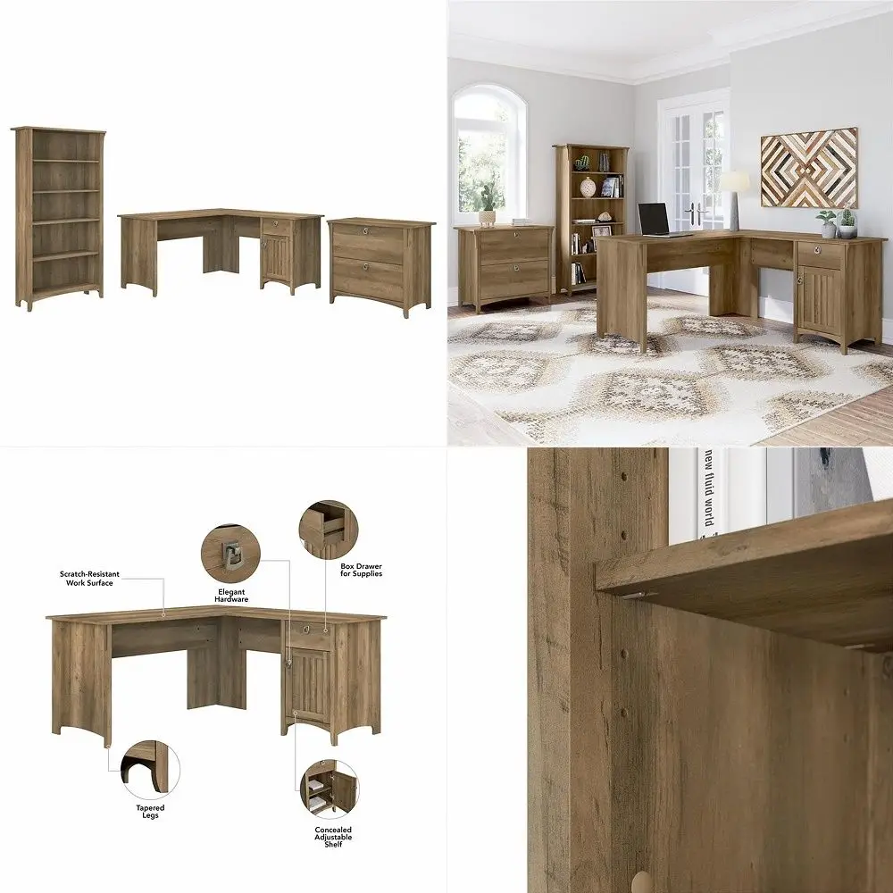 

Executive Desk with 40Adjustable File Cabinet,Farmhouse Home Office Desk with Charging Station,Office Desk with Storage Drawers