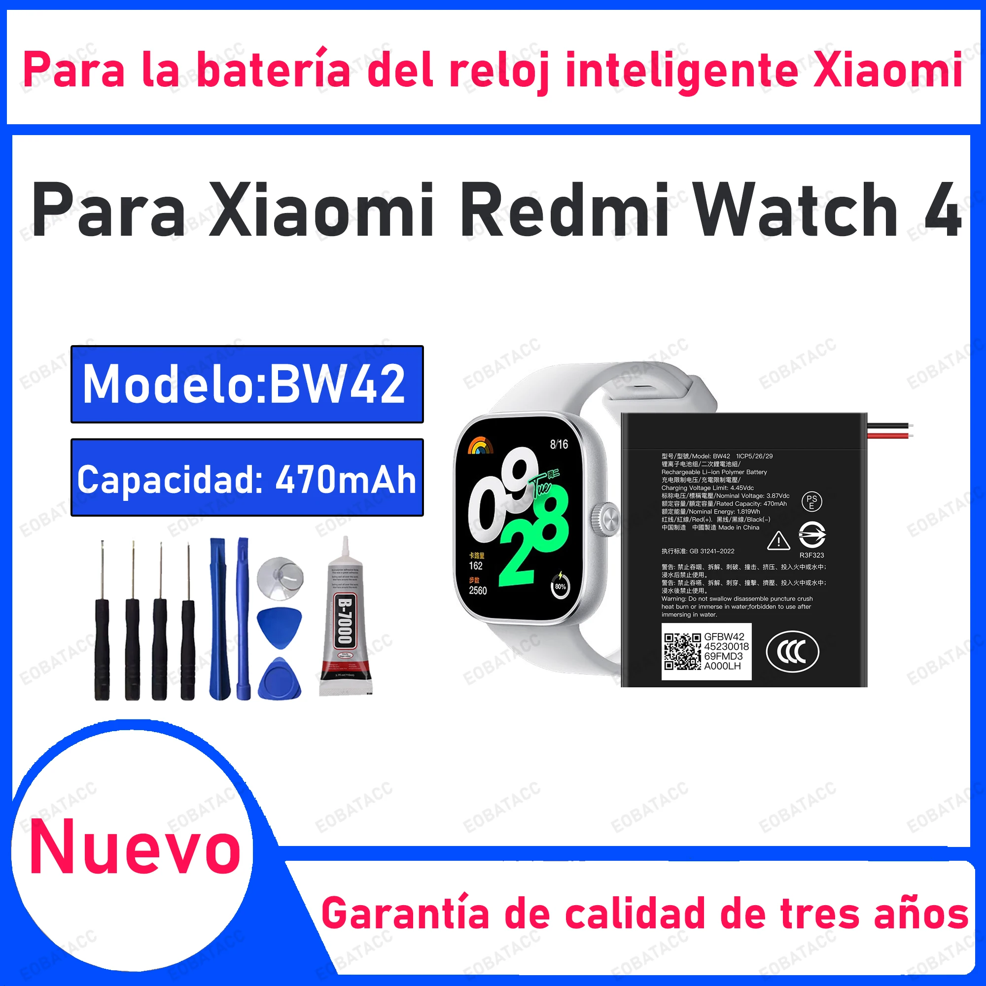 

100% New High Quanlity BW42 Replacement Battery For Xiaomi Redmi Watch 4 Watch4 Batteries+ Free Tools