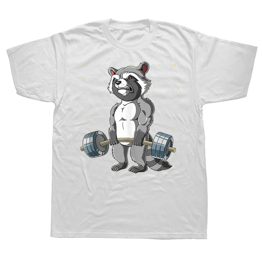 2024 New Summer Men Women Casual Short Sleeve Loose Tshirt  Funny Raccoon Gym Weight Training Deadlift O-Neck Cotton T Shirt