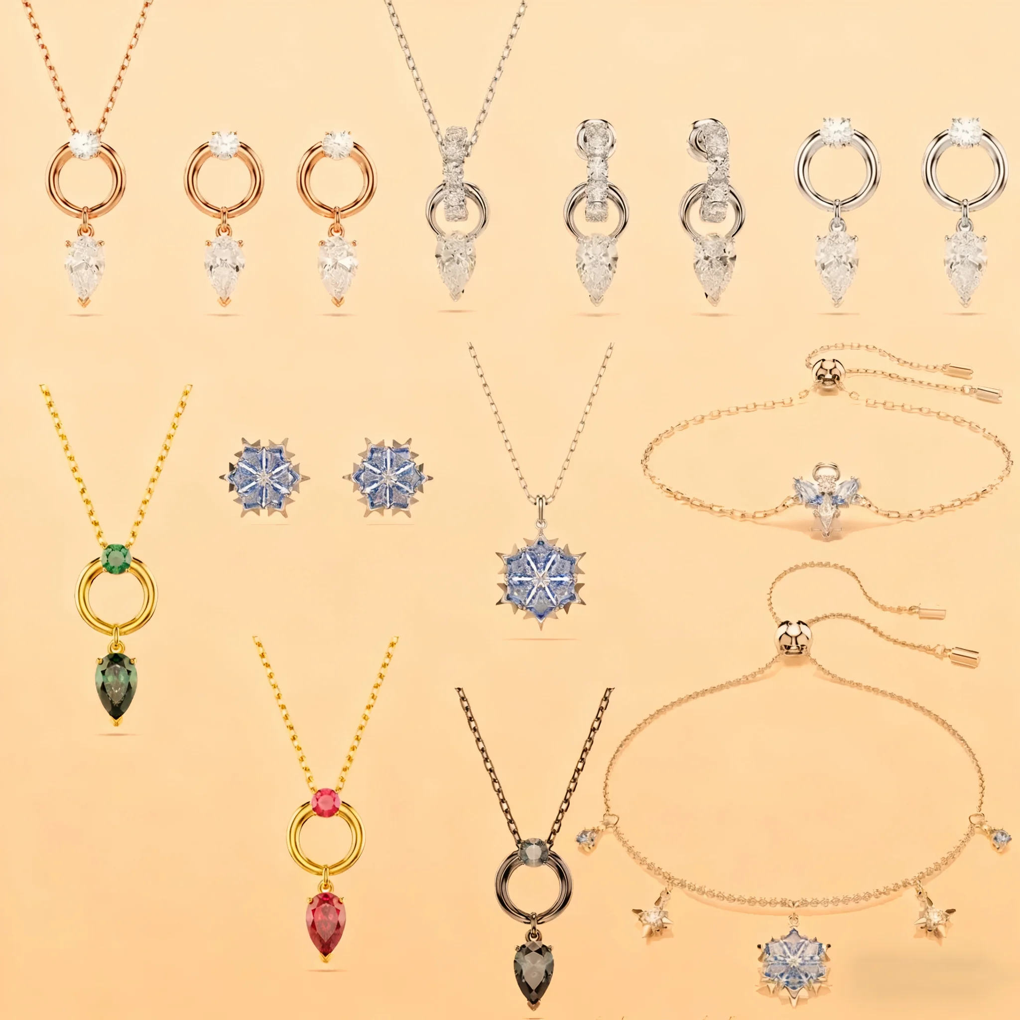 

Оригинальные подвески Снежинка Синий Кристалл Модные комплекты ювелирных изделий для женщин Роскошное ожерелье Браслет Кольцо Серьги Аксессуары для вечеринок