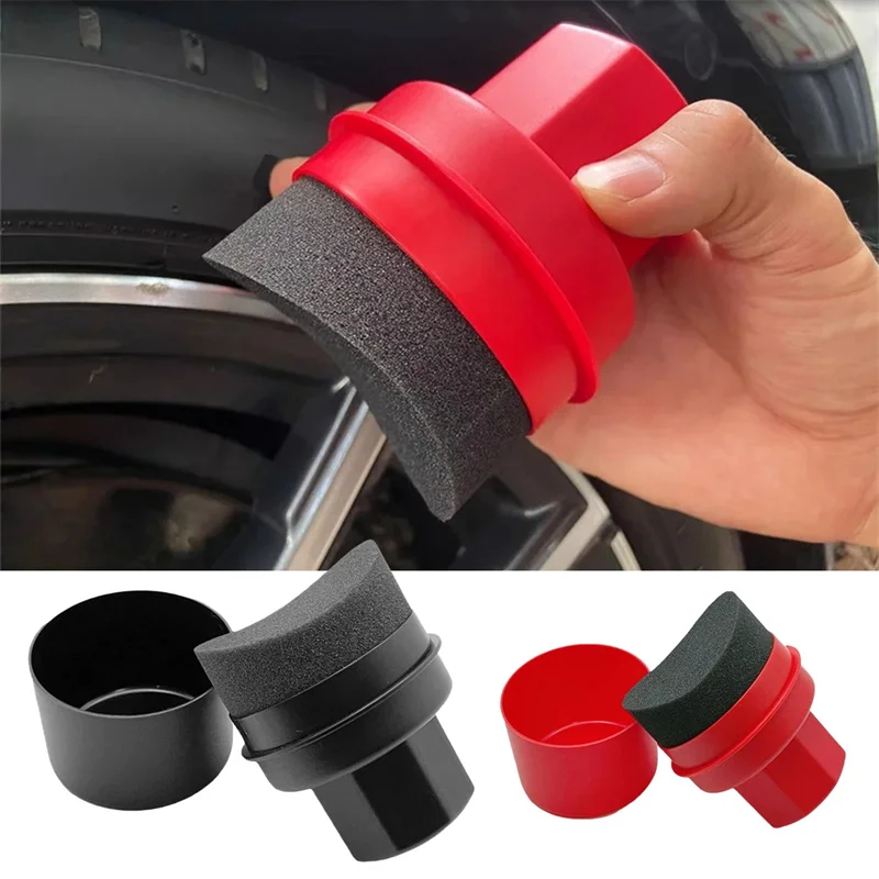 Esponja de encerado para neumáticos de coche, almohadilla aplicadora de cera con tapa, forma curva, fácil de encerar, herramientas de limpieza de neumáticos, cepillo para Detalles