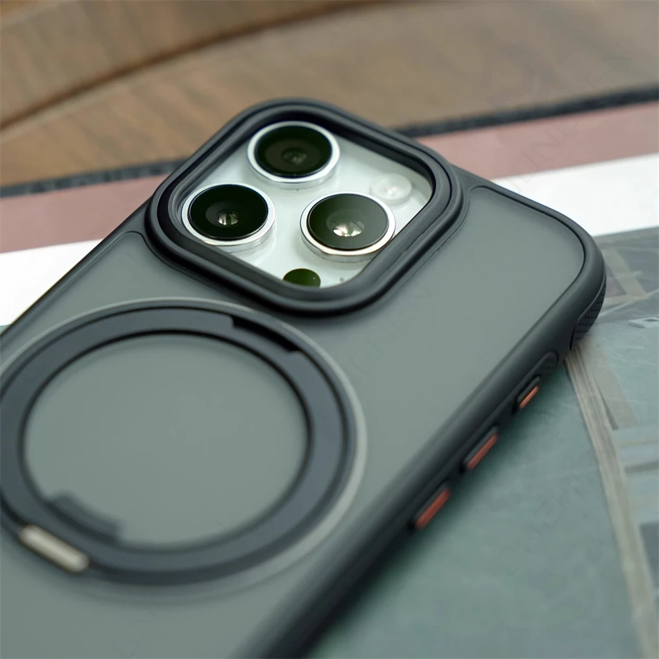 360 °   아이폰 13 14 15 16 17 Pro Max 16E용 회전 링 스탠드 마그네틱 케이스, 매그세이프 호환 무광택 군용 충격 방지 아머 커버