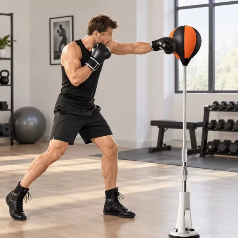Height Adjustable Heavy Duty Freestanding Boxing Reflex Speed Ball Trainer with Dual Boxing Ball and Base,Home Fitness Equipment