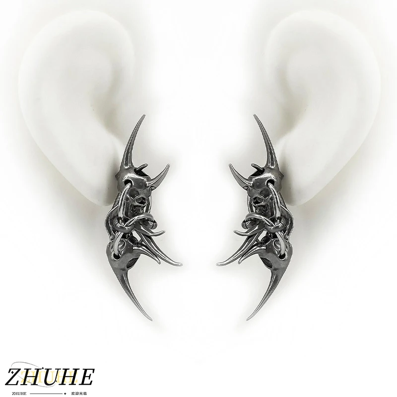 

Edgy Demon Horn Skull Earrings, Copper Jewelry Accessories for Women & Men, Unique Gothic Style Body Piercing Ornament, Bold Sta