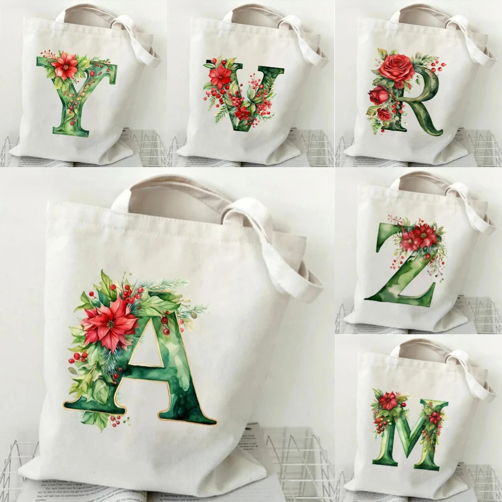 

Green Leaf Flowers White Bridesmaid Handbag Large-capacity Commuter Study Travel Tote Shoulder Bag Yoga Shopping Daily Use Gift