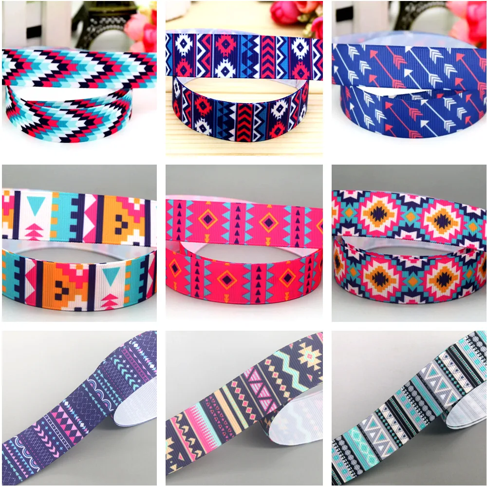 DHK 22mm 5yards Colorful Pattern Tribe Printed Grosgrain Ribbon Accessories Headwear Decoration Collar DIY Sewing Craft E2273