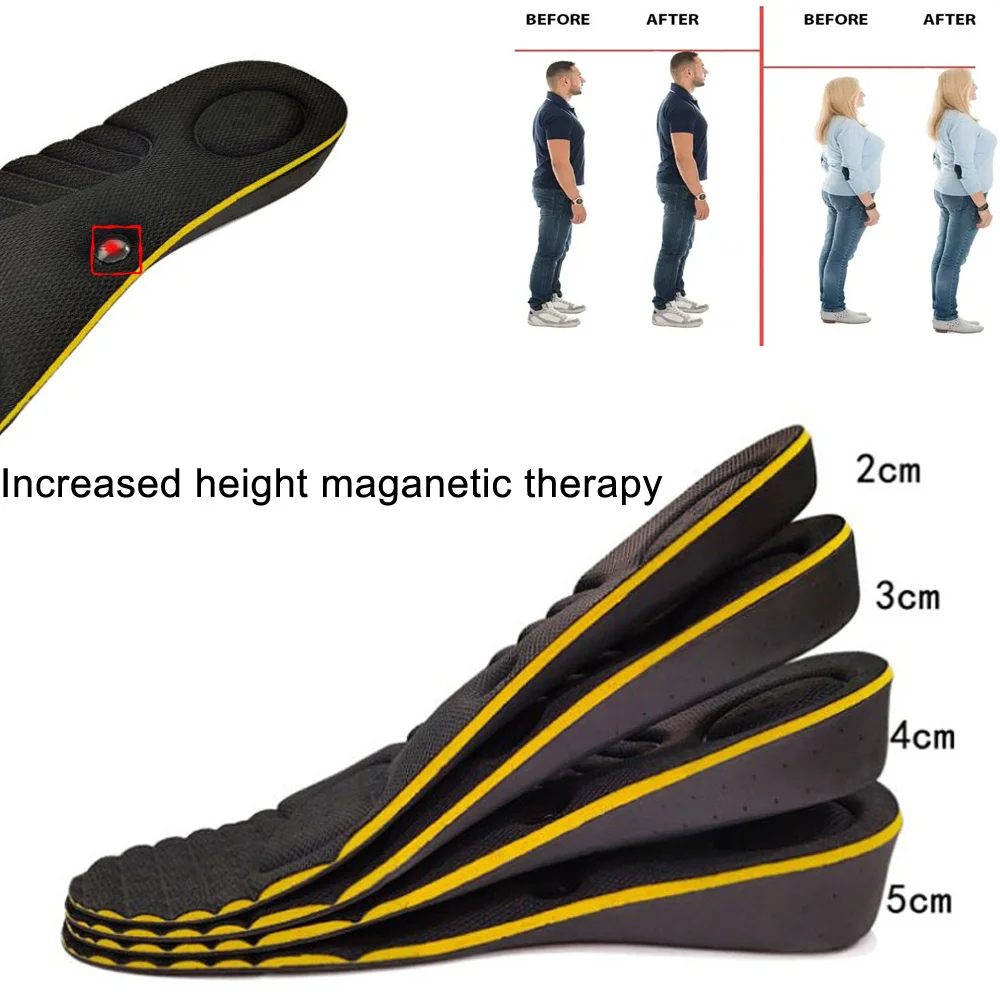 Magnet Massage Height Increase Insoles For Women Men 2/3/4/5 Cm Up Invisiable Arch Support Orthopedic Insoles Heighten Lift