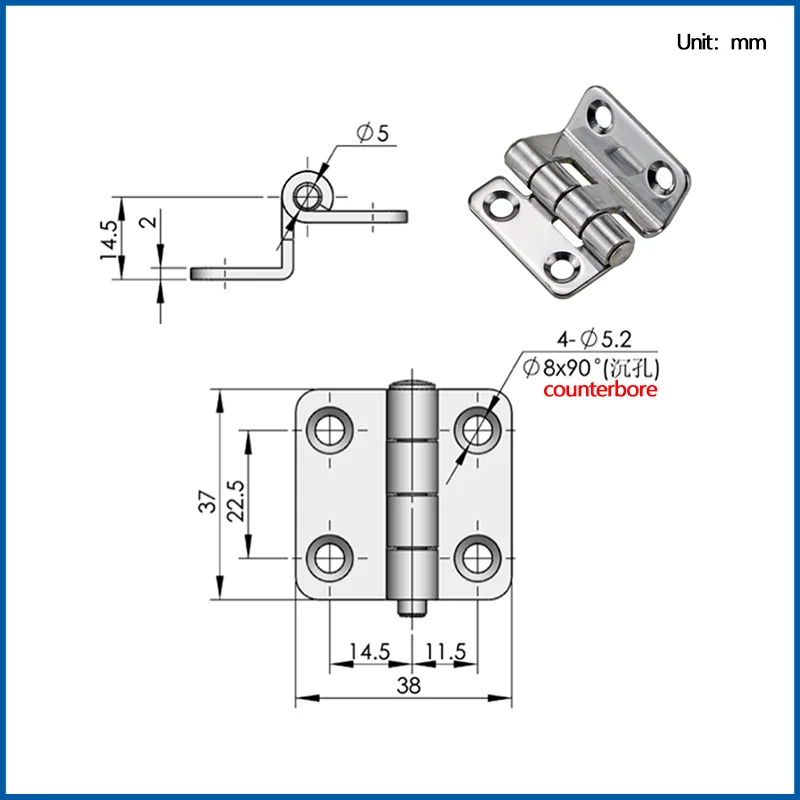 Charnière pliante à angle droit en acier inoxydable 304, équipement industriel électrique, portes d'armoire