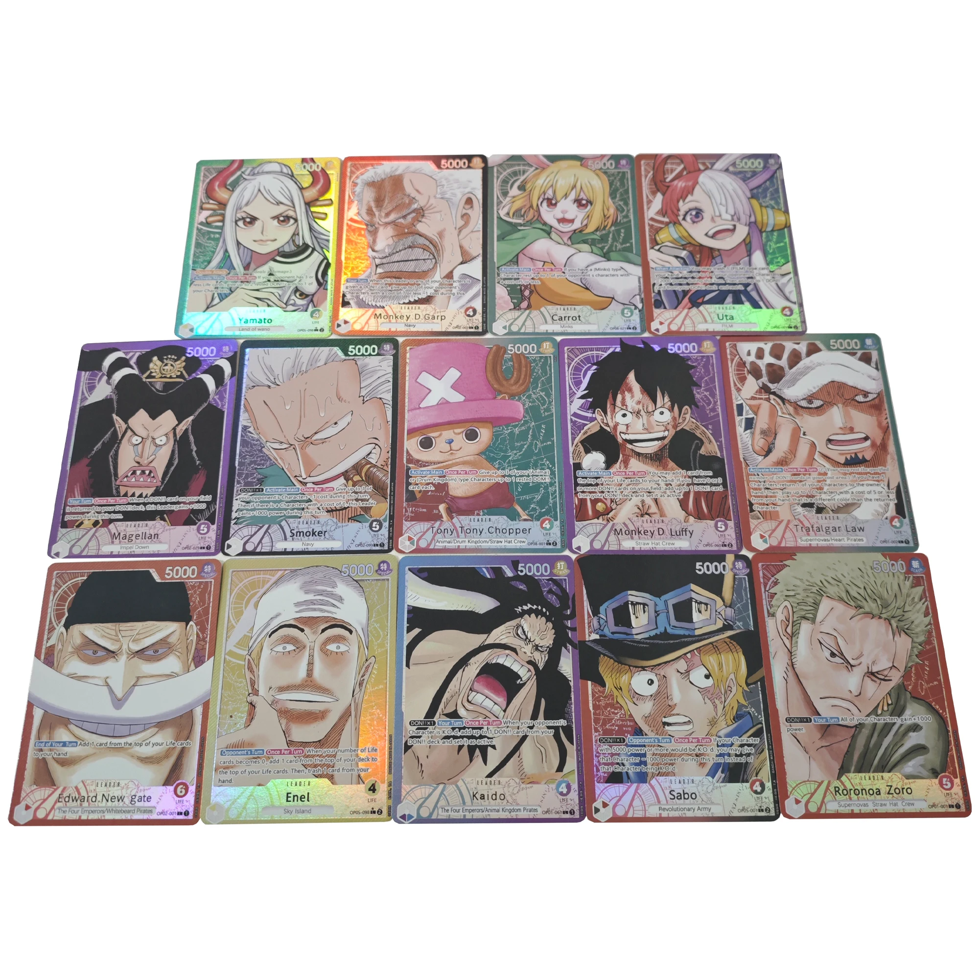 

14Pcs/set Diy Self Made One Piece Opcg 05 Collection Card Luffy Ace Zoro Refraction Color Flash Opcg Anime Cards Gift Toys