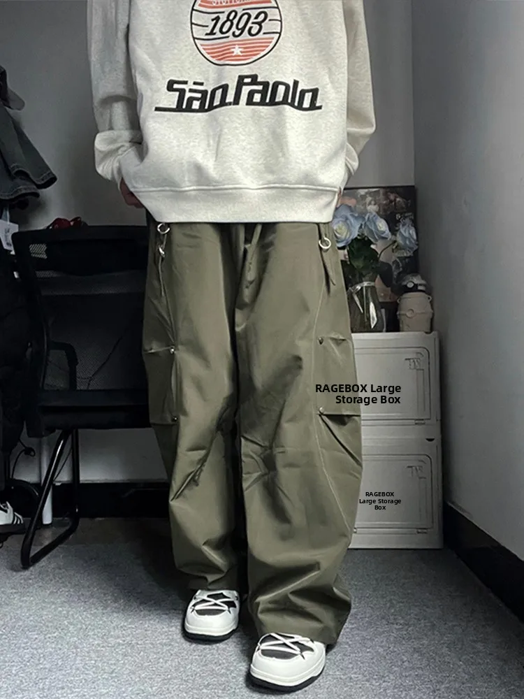 

Loose Wide Leg High Waist Casual Pants Men's Spring Autumn Street Dance Sport Long Trousers American Retro Workwear