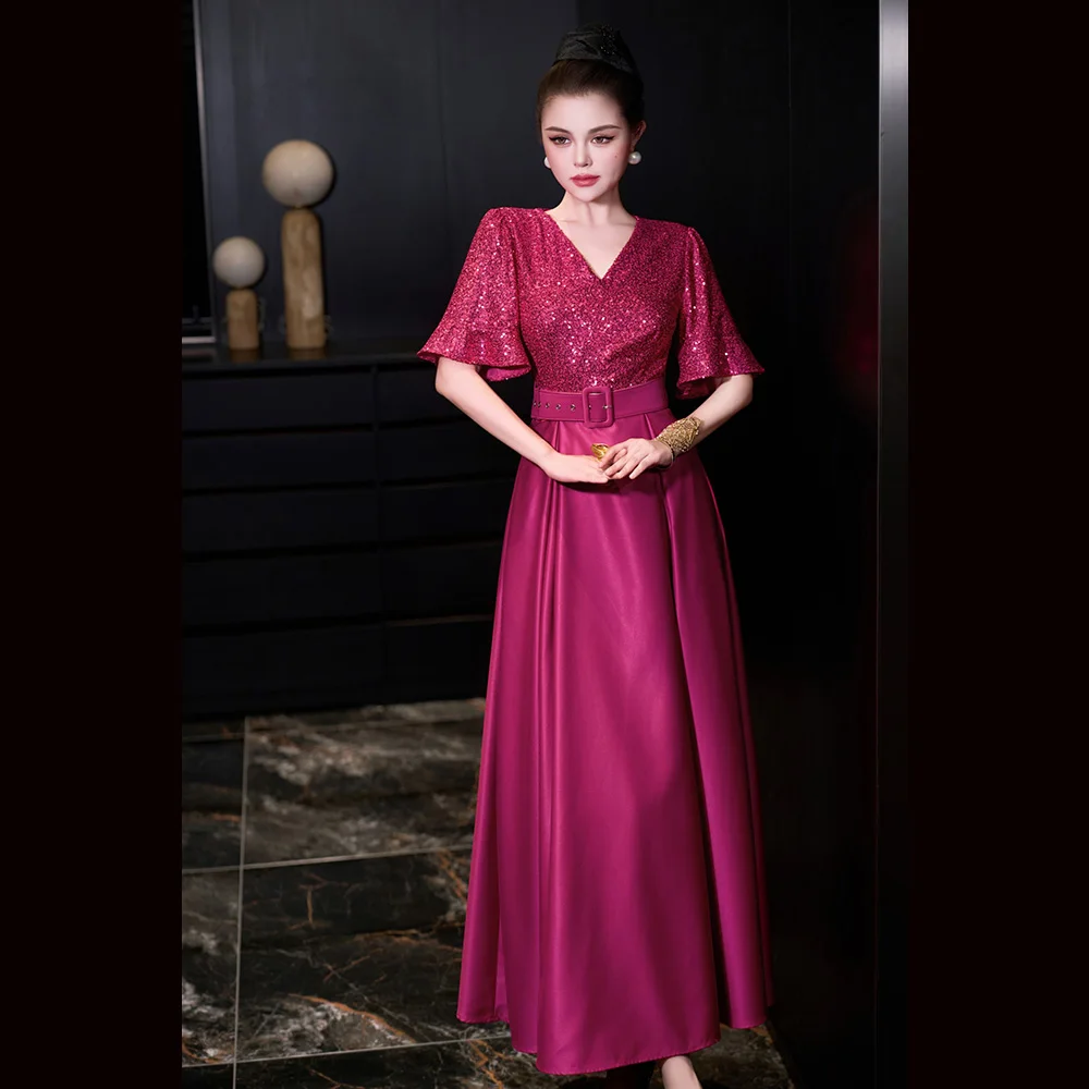 Meyyithun robe de soirée à paillettes pour femmes, col en v, manches courtes, robe de soirée à paillettes, 20251113MX01