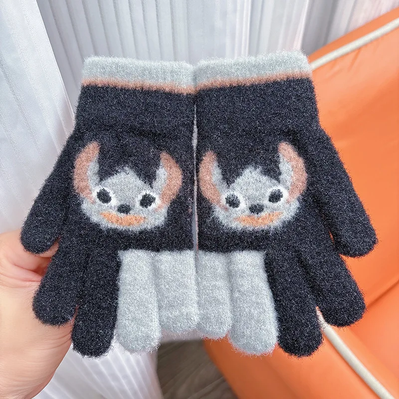 

Cartoon Stitch Child Gloves Warm Thick Plush Five Finger Knitted Glove Winter Anime Outdoor Cycling Cold Mittens Kids Gift