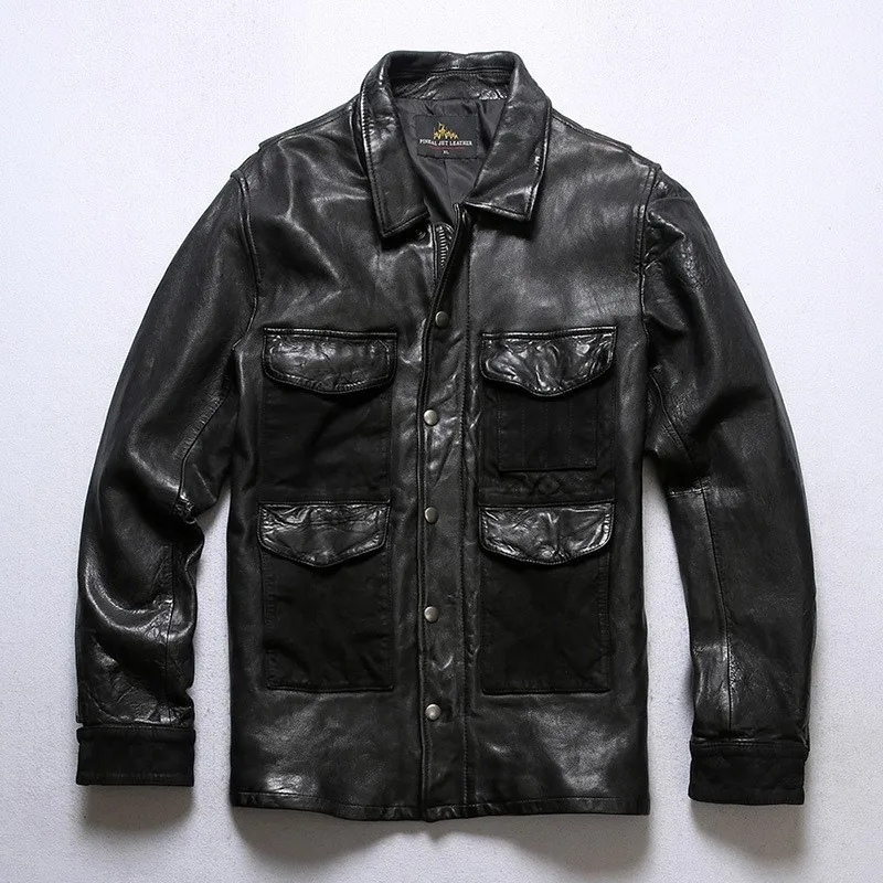 Casual sports all-vegetable-tanned cotton leather men's lapel