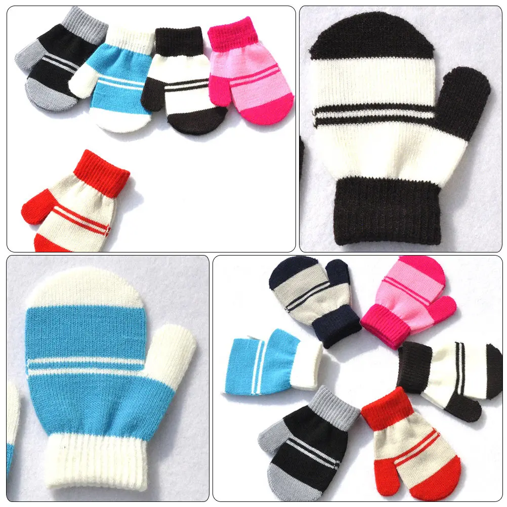 

5Pairs Children Warmth Gloves Boys Girls Full Finger Knitting Mitts Lightweight Wear-Resistant Winter Gloves Outdoor Winter