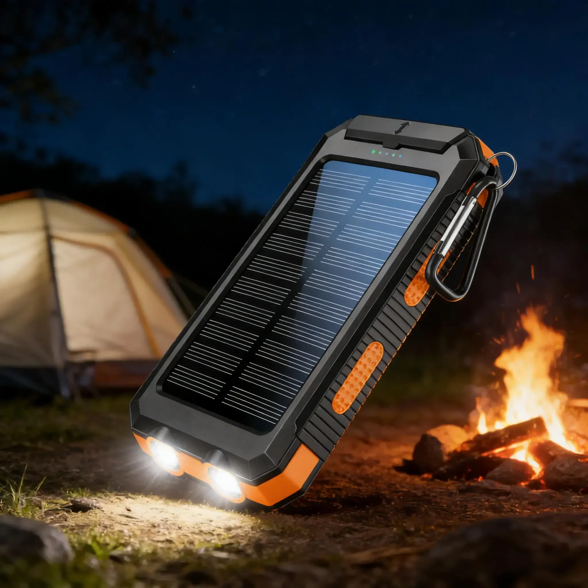 

10000 мАч Солнечная батарея Портативный светодиодный фонарик с быстрой зарядкой Компас Кемпинг Туризм Приключения