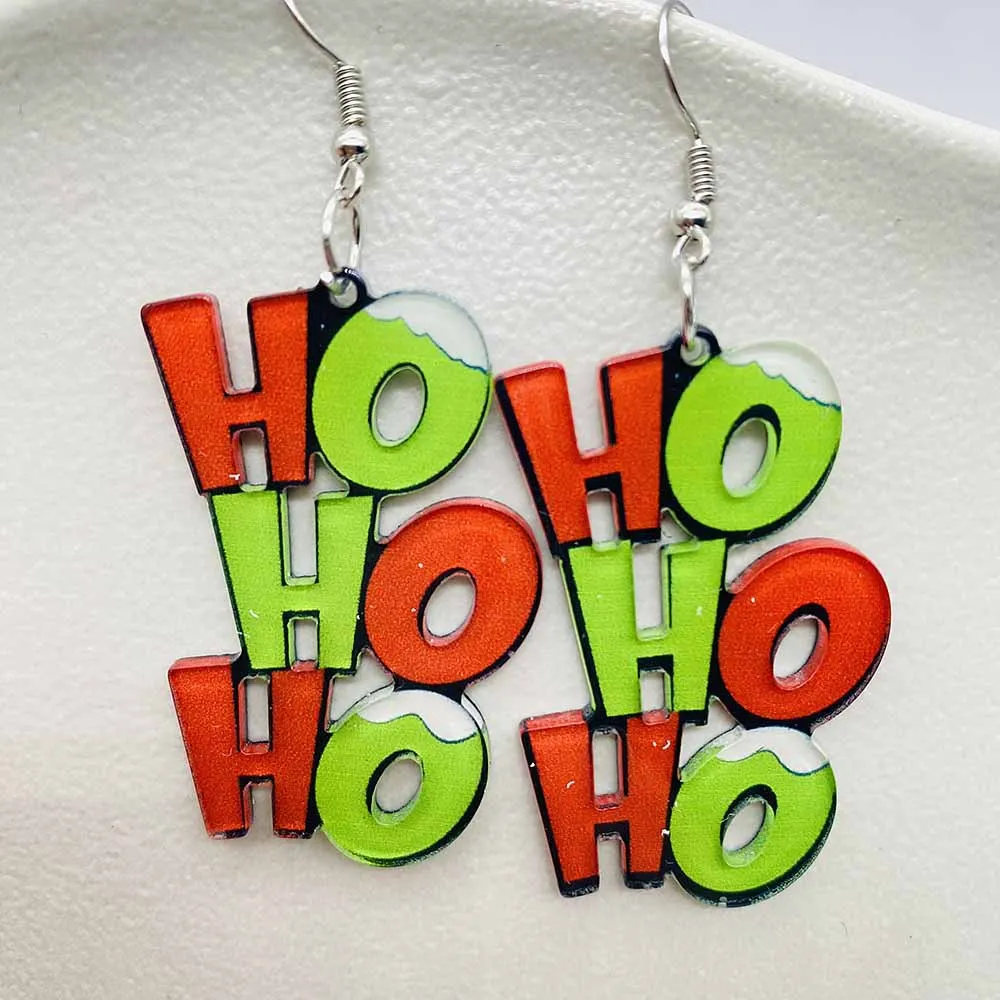 New Christmas Earrings Santa Claus Asymmetric HO Green Earrings Christmas Decorative Gift