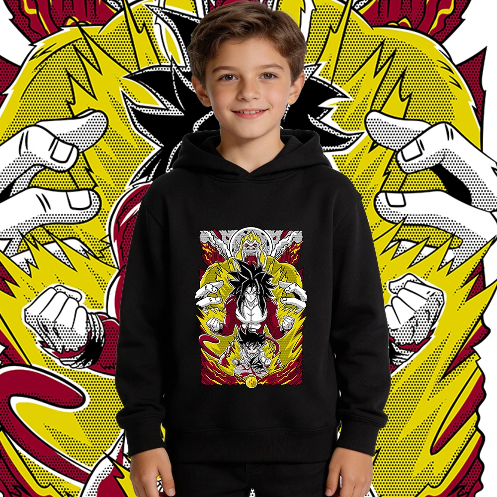 Sudadera con capucha con estampado de anime Dbz Goku SSJ4 para niños, sudadera cálida con forro polar para niños y niñas, ropa informal de otoño e invierno