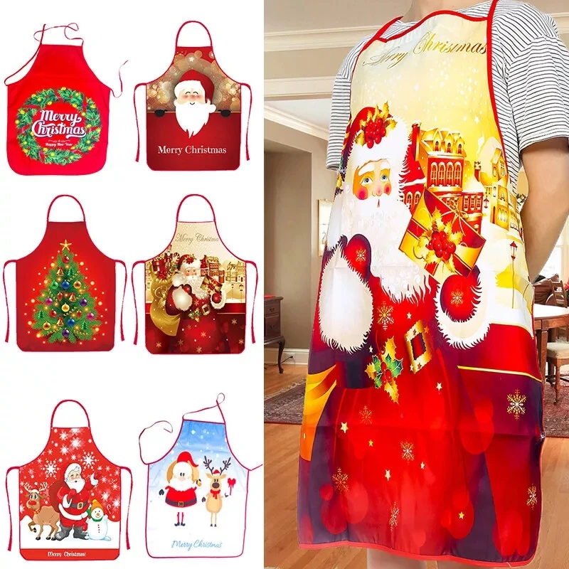 1PC Santa Claus Apron Christmas Tree Dinner Decoration Men and Women Home Kitchen Cooking Baking Oil-proof Apron