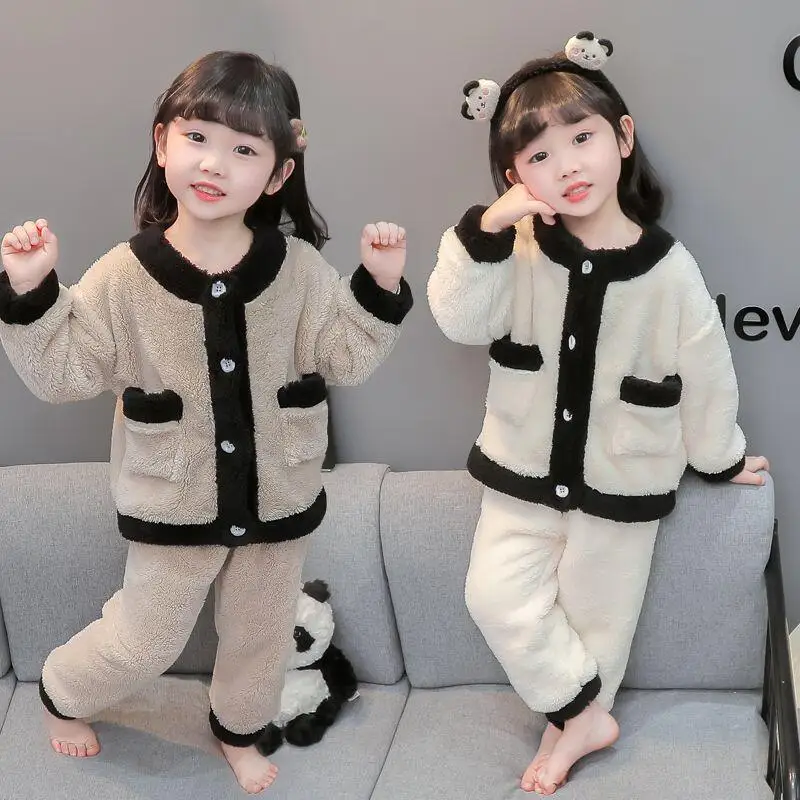 فتاة Homewear قطعتين مجموعة الشتاء بلايز السراويل الخريف رشاقته منامة الطفل الدفء Kawaii موضة نمط جديد ملابس كاجوال #1