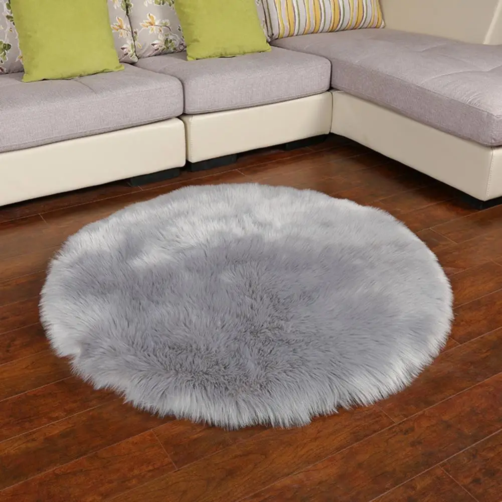 Dense Pile Area Rug Luxurious Winter Plush Round Carpet with Ultra-soft Faux Fur Texture for Room Decor Anti-slip for Sofa