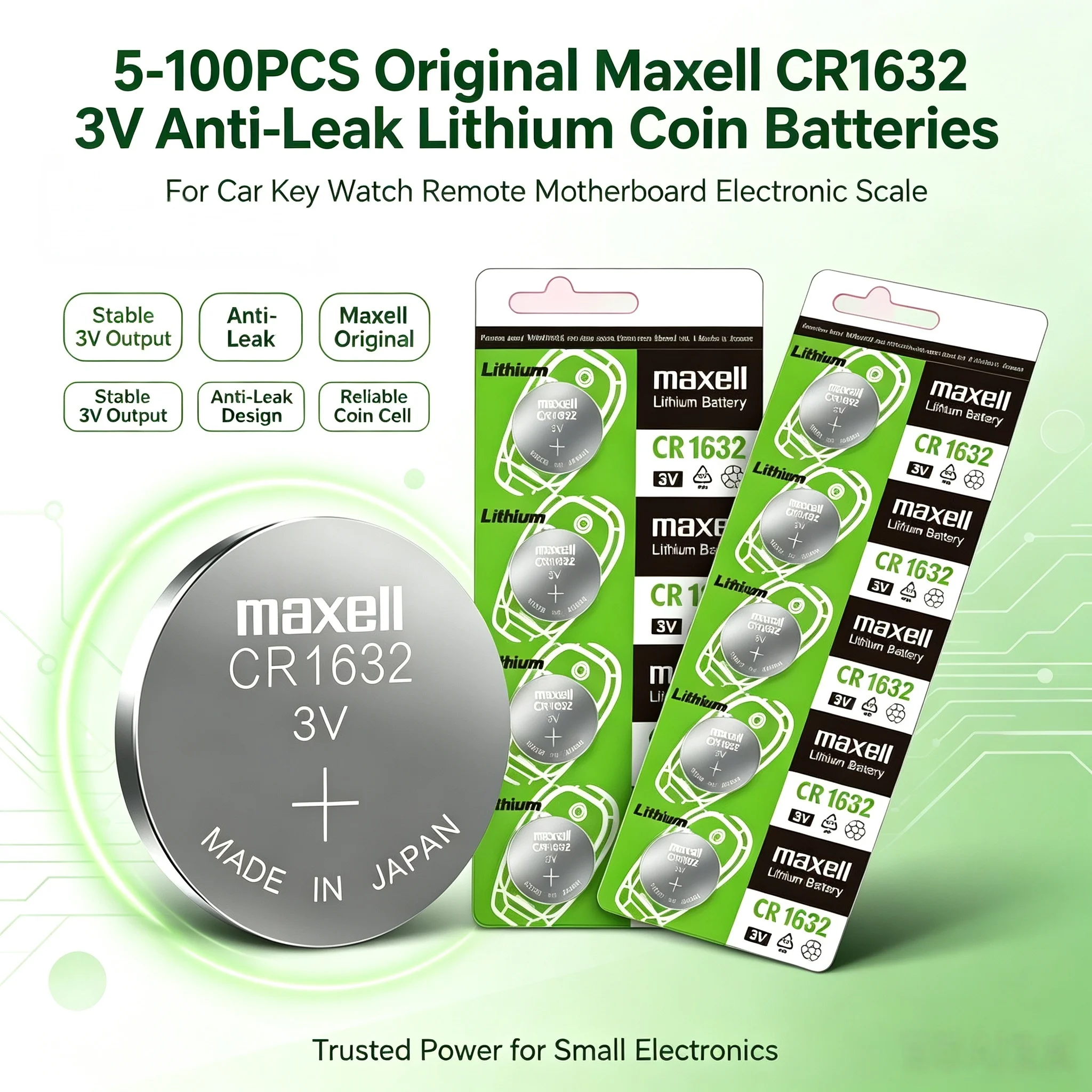 5-100 STUKS Originele Maxell CR1632 3V Anti-Lek Lithium Knoopcelbatterijen Voor Autosleutel, Horloge, Afstandsbediening, Moederbord, Elektronische Weegschaal