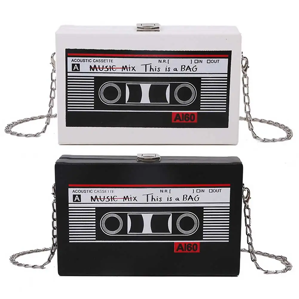 

Women Crossbody Bag Radio Shape Luxury Retro Bag PU Leather Tape Recorder Print Ladies Daily Commute Bag