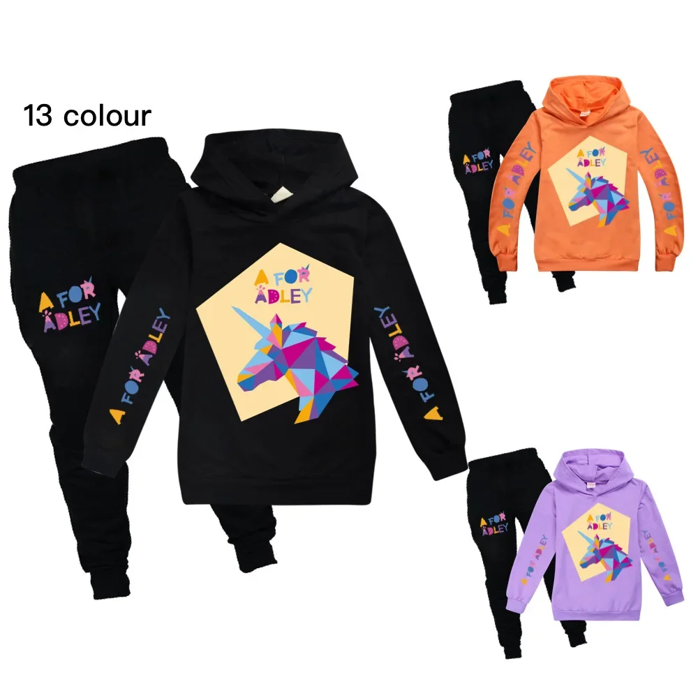 Kids A for Adley Sweatshirt Long Sleeve T-shirt+Pants 2PCS Sets Baby Girls Cartoon Unicorn Clothes Boys Clothing Hoodies Suits