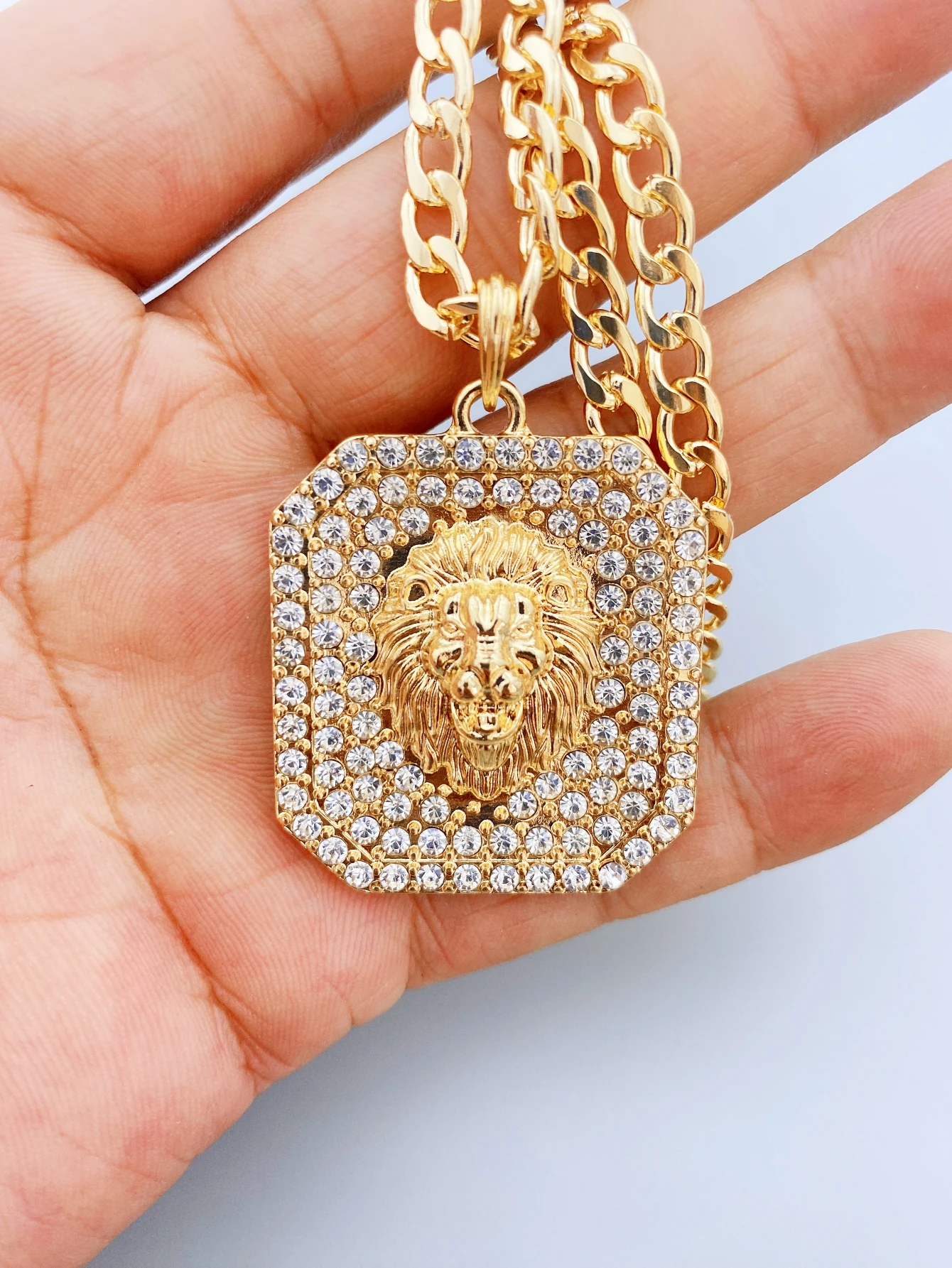 Stylish Lion Head Square Chunky Chain Necklace for Men and Women