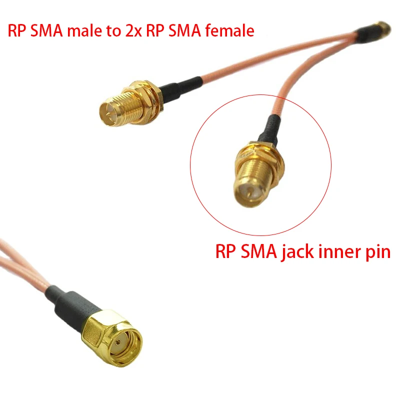 RP SMA Male Plug To 2X RP-SMA Female Inner Pin Splitter Combiner Pigtail Cable RG316 15CM 6