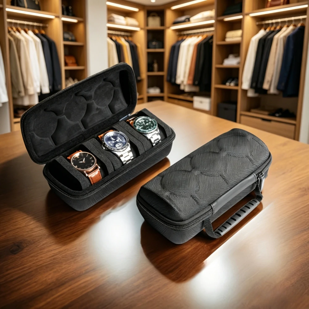 Luxury Bags Dropshipping - 1pc 高級 3 スロット時計トラベルケース、時計収納ボックス、ハードシェル時計トラベルケース、機械式時計落下防止バッグ