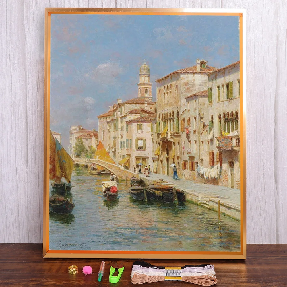 Canal In Venice Printed Canvas 11CT Cross-Stitch Full Kit Embroidery Painting Hobby Sewing Handicraft Package Wholesale Stamped