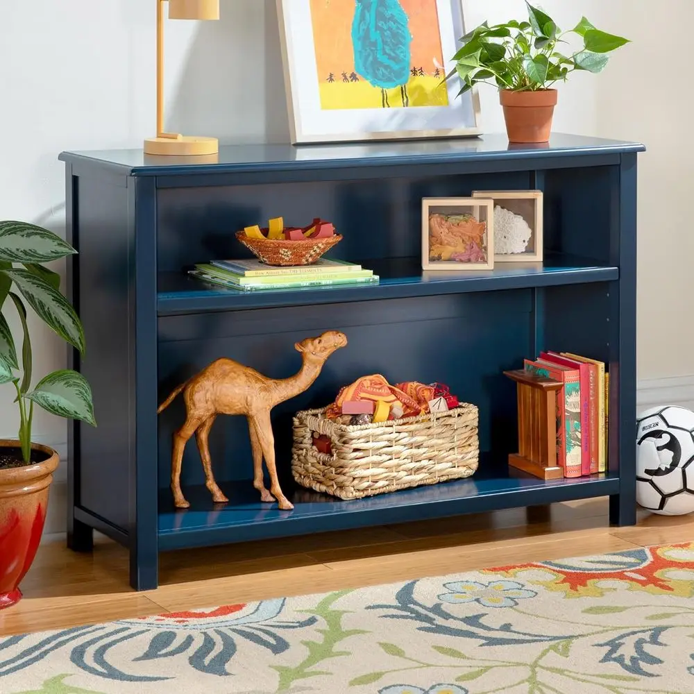 

Navy Blue 30 Double-Tier Bookshelf for Bedroom or Playroom: Storage for Books, Toys, and School Supplies