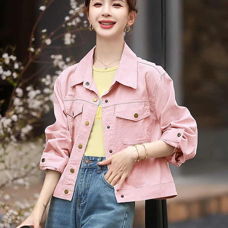 

2025 Spring New Casual Short Denim Jacket Women Clothing Versatile Loose Jacket Female Casual Cowboy Windbreakers Outerwear Top