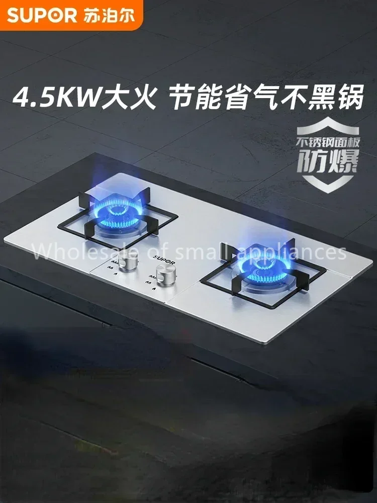 Stainless Steel Double Burner Gas Stove Household High Power Fierce Fire Natural Gas LPG Embedded Desktop