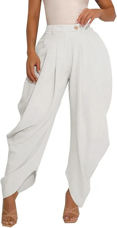 Casual losse broek dames chique hoge taille geplooide wijde pijpen broek vrouwelijk 2025, mode herfst dame broek bodems dameskleding