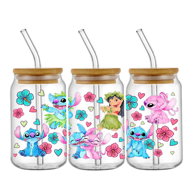 Disney Animated Movies Princess UV DTF Cup Wraps Transfer Sticker For 16OZ Glass Libbey Can Bottle Washable DIY Custom