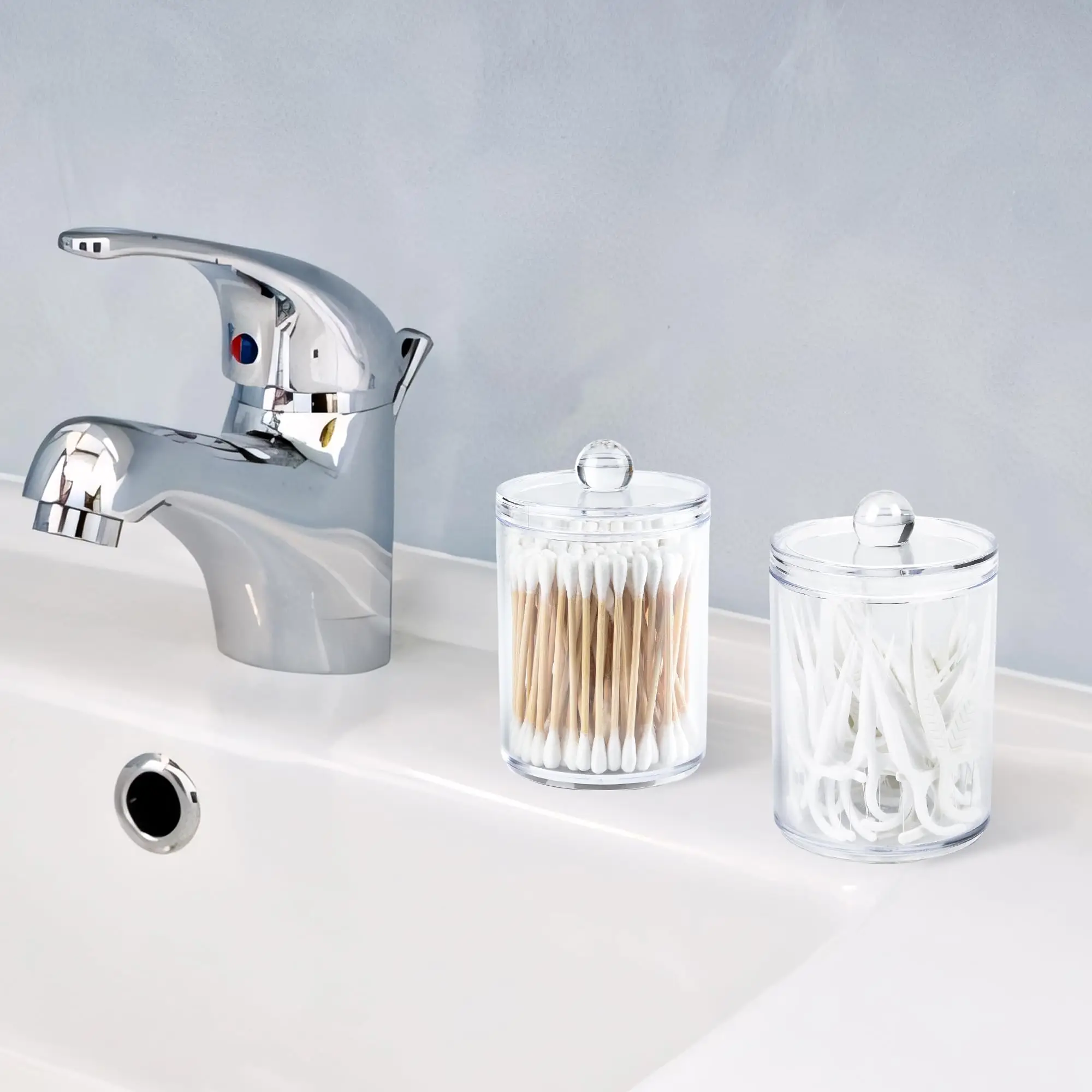 2/4 Pack Holder Dispenser with Lid Clear Plastic Bathroom Vanity Canisters Jars Cotton Balls Pads Swabs Holder Jar for Home