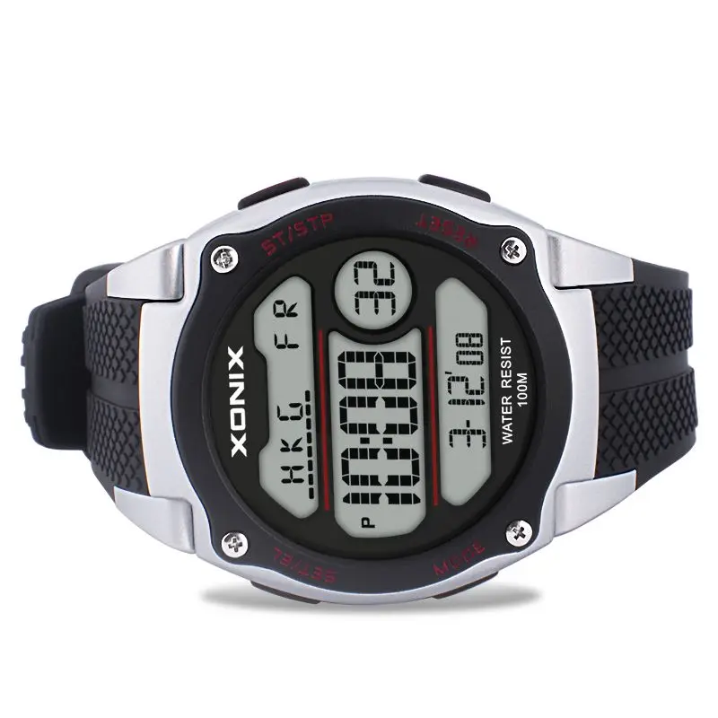 XONIX Worldtime متعددة المناطق الزمنية الرجال الساعات الرياضية مقاوم للماء 100 متر الرقمية تشغيل السباحة الغوص ساعة اليد Montre أوم #3