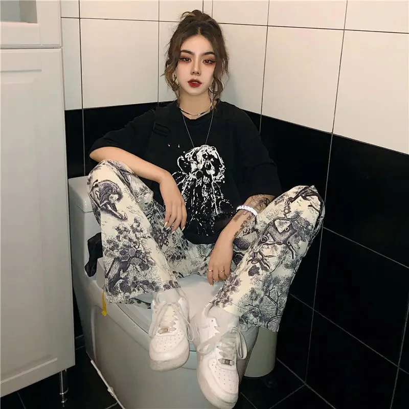 سراويل هاراجوكو فضفاضة ذات أرجل مستقيمة موديل 2025 بنطال سفلي غير رسمي وعصري عالي الخصر مستقيم الساق #3