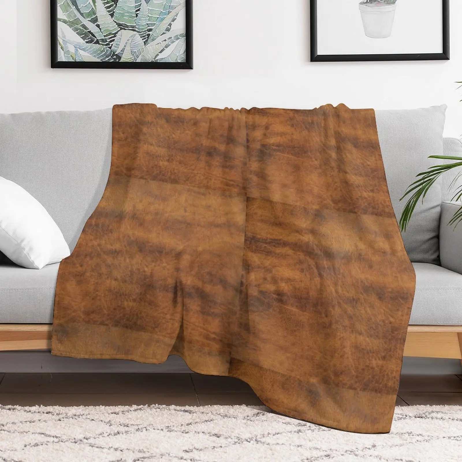 Tan Brown Old Leather | Ethical Cowhide and Skin Throw Blanket Extra Large Throw Flannels heavy to sleep Picnic Blankets