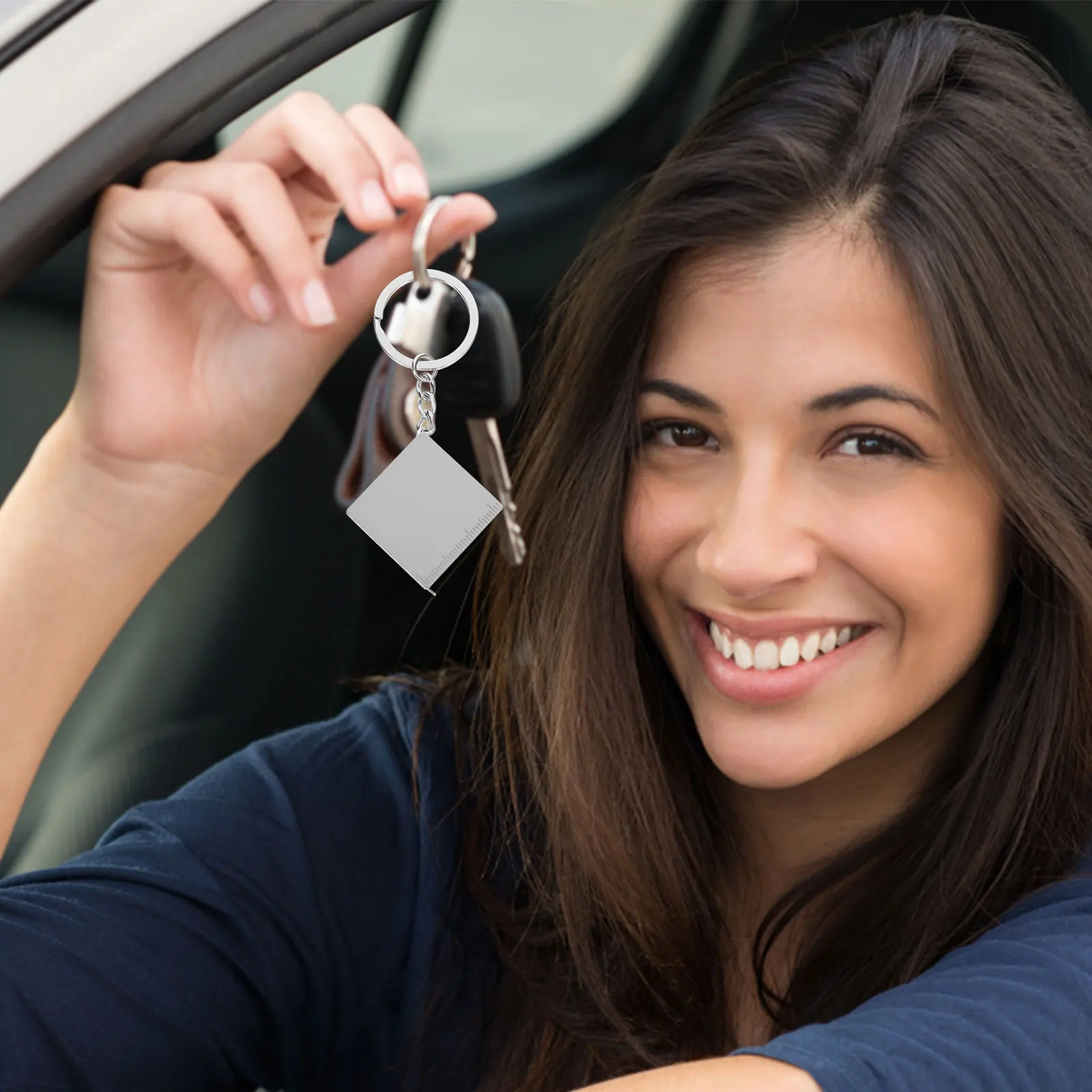 

2Pcs Metal Tape Measure Keychain Portable Square High Precision Durable for Long Time Use Stable Slide Lock for Home