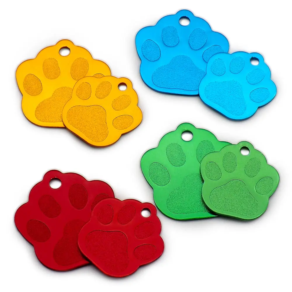 100Pcs Hot Sale Pet ID Tag Fashion Paw Shape Aluminum Pendant Charm Anti-lost Engravable Key Ring Accessories