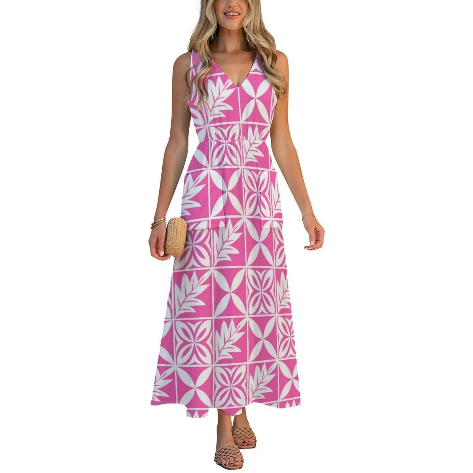 A Slim And Comfortable V-Neck Design Dress For Polynesian Ladies A New 2026 Customizable Beach Dress