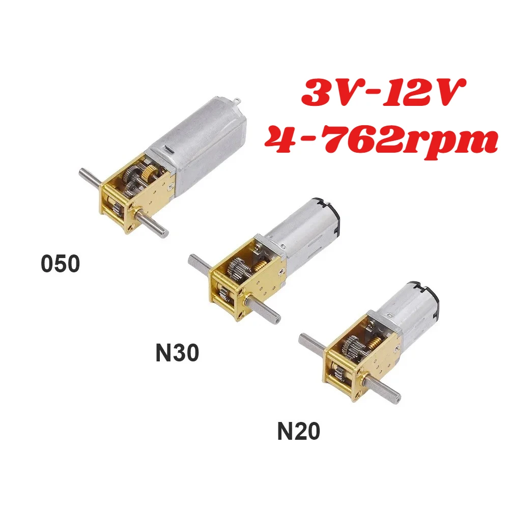 

1PC Mini 050/N30/N20 Worm Gear Motor DC 3V-12V 4-762RPM Slow Speed All Metal Gearbox T-shaped Dual Shaft for DIY Robot Toy Car