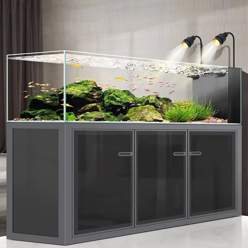 Industrial wind stream tank fish tank aquarium bottom filter living room ultra-white glass